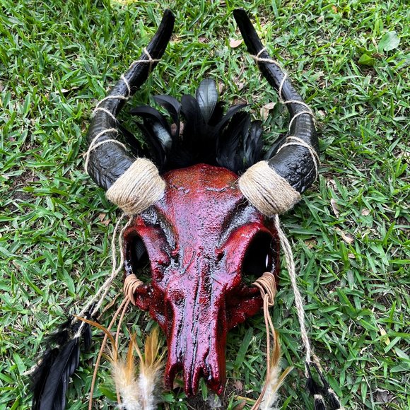 Animal Bloody Red Devil Skull OX Horned Masquerade Halloween Party Costume Mask - Picture 4 of 5